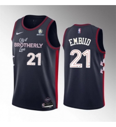 Men Philadelphia 76ers 21 Joel Embiid Navy 2023 24 City Edition Stitched Basketball Jersey