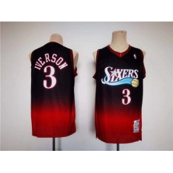 Men Philadelphia 76ers 3 Allen Iverson Red Black Throwback Basketball Jersey