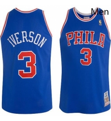 Mens Mitchell and Ness Philadelphia 76ers 3 Allen Iverson Swingman Blue Throwback NBA Jersey