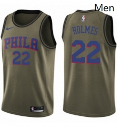 Mens Nike Philadelphia 76ers 22 Richaun Holmes Swingman Green Salute to Service NBA Jersey 