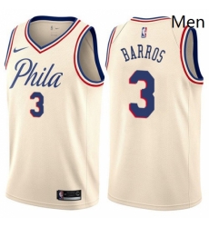 Mens Nike Philadelphia 76ers 3 Dana Barros Authentic Cream NBA Jersey City Edition