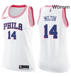 Womens Nike Philadelphia 76ers 14 Shake Milton Swingman White Pink Fashion NBA Jersey 