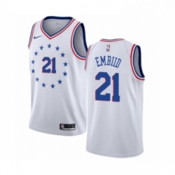 Womens Nike Philadelphia 76ers 21 Joel Embiid White Swingman Jersey Earned Edition