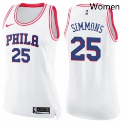 Womens Nike Philadelphia 76ers 25 Ben Simmons Swingman WhitePink Fashion NBA Jersey