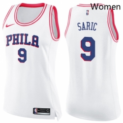 Womens Nike Philadelphia 76ers 9 Dario Saric Swingman WhitePink Fashion NBA Jersey 