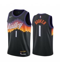 Men Nike Phoenix Suns 1 Devin Booker Black NBA Swingman 2020 21 City Edition Jersey