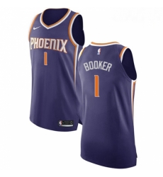 Mens Nike Phoenix Suns 1 Devin Booker Authentic Purple Road NBA Jersey Icon Edition