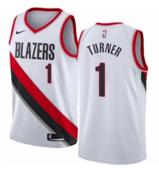 Mens Nike Portland Trail Blazers 1 Evan Turner Swingman White Home NBA Jersey Association Edition