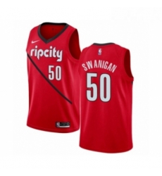 Mens Nike Portland Trail Blazers 50 Caleb Swanigan Red Swingman Jersey Earned Edition 