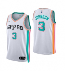 Men San Antonio Spurs 3 Keldon Johnson 2021 22 White City Edition Stitched Jersey