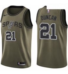 Mens Nike San Antonio Spurs 21 Tim Duncan Swingman Green Salute to Service NBA Jersey