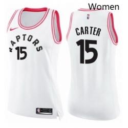 Womens Nike Toronto Raptors 15 Vince Carter Swingman WhitePink Fashion NBA Jersey