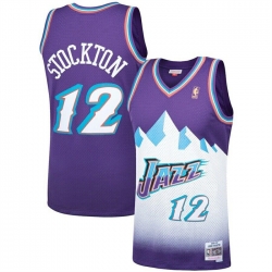 Men Utah Jazz 12 John Stockton Purple 1996 97 Hardwood Classic Stitched Jersey