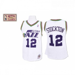 Mens Mitchell and Ness Utah Jazz 12 John Stockton Authentic White Throwback NBA Jersey