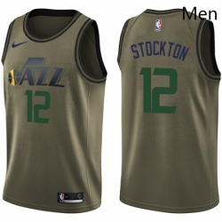 Mens Nike Utah Jazz 12 John Stockton Swingman Green Salute to Service NBA Jersey