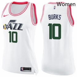 Womens Nike Utah Jazz 10 Alec Burks Swingman WhitePink Fashion NBA Jersey