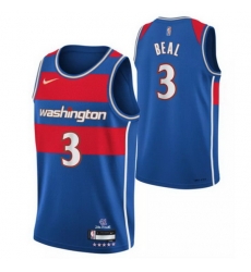 Men's Washington Wizards #3 Bradley Beal 75th Anniversary 2021 2022 Blue City Edition Swingman Stitched Jersey