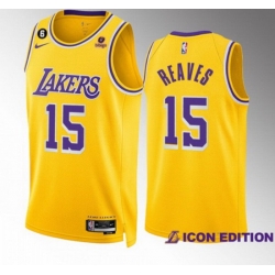 Men Los Angeles Lakers 15 Austin Reaves Yellow Icon Edition With NO 6 Patch Stitched Basketball Jersey