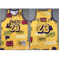 Men Los Angeles Lakers 23 LeBron James Yellow 1996 97 Throwback Basketball Jersey