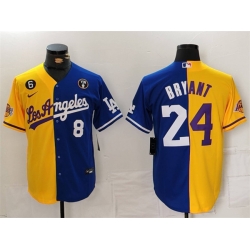 Men Los Angeles Lakers  26 Dodgers Front 8 Back 24 Kobe Bryant Gold Blue Split With Patch Stitched Jersey