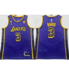 Men Los Angeles Lakers 3 Anthony Davis Purple With NO 6 Patch Stitched Basketball Jersey