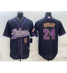 Men Los Angeles Lakers Front 8 Back 24 Kobe Bryant Black Cool Base Stitched Baseball Jersey