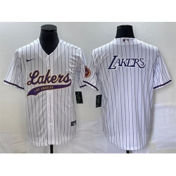 Men Los Angeles Lakers White Team Big Logo Cool Base With Patch Stitched Baseball JerseyS 1