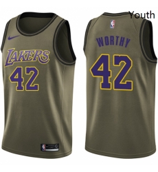 Youth Nike Los Angeles Lakers 42 James Worthy Swingman Green Salute to Service NBA Jersey