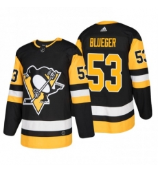 Men Penguins 53 Teddy Blueger black Authentic Stitched Hockey Jersey