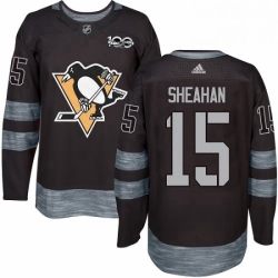 Mens Adidas Pittsburgh Penguins 15 Riley Sheahan Authentic Black 1917 2017 100th Anniversary NHL Jersey 