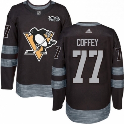 Mens Adidas Pittsburgh Penguins 77 Paul Coffey Authentic Black 1917 2017 100th Anniversary NHL Jersey 