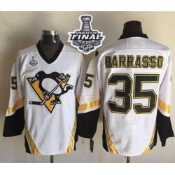 Penguins #35 Tom Barrasso White CCM Throwback 2017 Stanley Cup Final Patch Stitched NHL Jersey