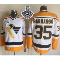 Penguins #35 Tom Barrasso White Yellow CCM Throwback 2017 Stanley Cup Final Patch Stitched NHL Jersey