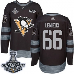 Penguins #66 Mario Lemieux Black 1917 2017 100th Anniversary Stanley Cup Finals Champions Stitched NHL Jersey