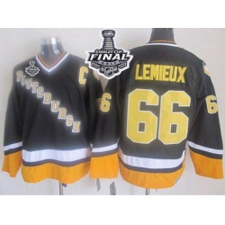 Penguins #66 Mario Lemieux Black Yellow CCM Throwback 2017 Stanley Cup Final Patch Stitched NHL Jersey