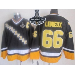 Penguins #66 Mario Lemieux Black Yellow CCM Throwback 2017 Stanley Cup Finals Champions Stitched NHL Jersey