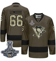 Penguins #66 Mario Lemieux Green Salute to Service 2017 Stanley Cup Finals Champions Stitched NHL Jersey