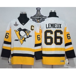 Penguins #66 Mario Lemieux White New Away 2017 Stanley Cup Finals Champions Stitched NHL Jersey