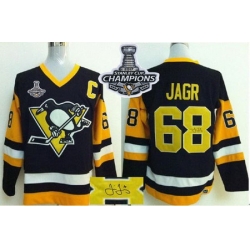 Penguins #68 Jaromir Jagr Black CCM Throwback Autographed 2017 Stanley Cup Finals Champions Stitched NHL Jersey