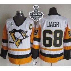 Penguins #68 Jaromir Jagr White Black CCM Throwback 2017 Stanley Cup Final Patch Stitched NHL Jersey