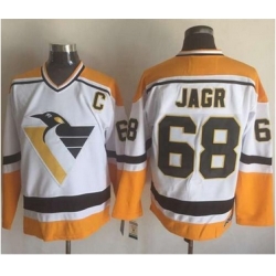 Penguins #68 Jaromir Jagr WhiteYellow CCM Throwback Stitched NHL Jersey