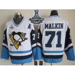 Penguins #71 Evgeni Malkin White Blue CCM Throwback 2017 Stanley Cup Finals Champions Stitched NHL Jersey