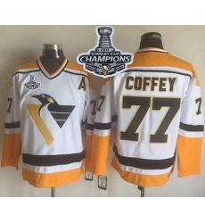 Penguins #77 Paul Coffey White Yellow CCM Throwback 2017 Stanley Cup Finals Champions Stitched NHL Jersey