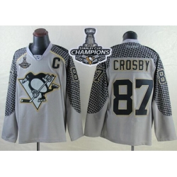 Penguins #87 Sidney Crosby Charcoal Cross Check Fashion 2017 Stanley Cup Finals Champions Stitched NHL Jersey