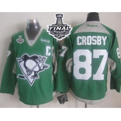 Penguins #87 Sidney Crosby Green Practice 2017 Stanley Cup Final Patch Stitched NHL Jersey