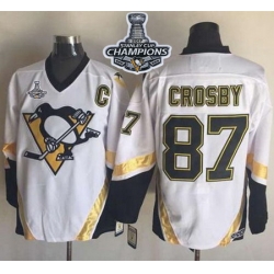 Penguins #87 Sidney Crosby White CCM Throwback 2017 Stanley Cup Finals Champions Stitched NHL Jersey