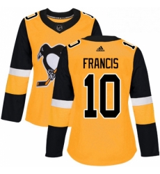 Womens Adidas Pittsburgh Penguins 10 Ron Francis Authentic Gold Alternate NHL Jersey 