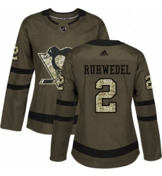 Womens Adidas Pittsburgh Penguins 2 Chad Ruhwedel Authentic Green Salute to Service NHL Jersey 