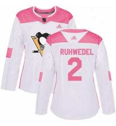 Womens Adidas Pittsburgh Penguins 2 Chad Ruhwedel Authentic WhitePink Fashion NHL Jersey 