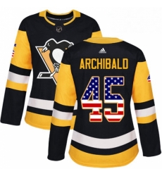 Womens Adidas Pittsburgh Penguins 45 Josh Archibald Authentic Black USA Flag Fashion NHL Jersey 